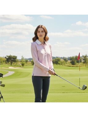 Aquascutum London Women’s Stretch Golf Polo Shirt Pink and White Sz Small
